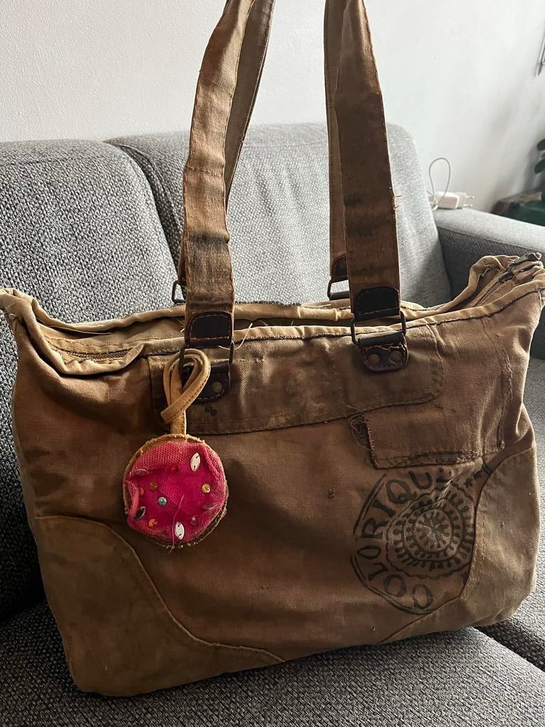 Colorique Shopper van oude legertenten - Vintage look, Ophalen of Verzenden, Gebruikt, Bruin, Shopper