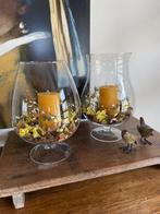 Glazen windlichten incl voorjaarsdecoratie en kaarsen, Ophalen, Zo goed als nieuw, Overige materialen, 25 tot 50 cm