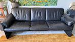 Leolux zwarte leren bank, Ophalen, Gebruikt, Driepersoons, 75 tot 100 cm