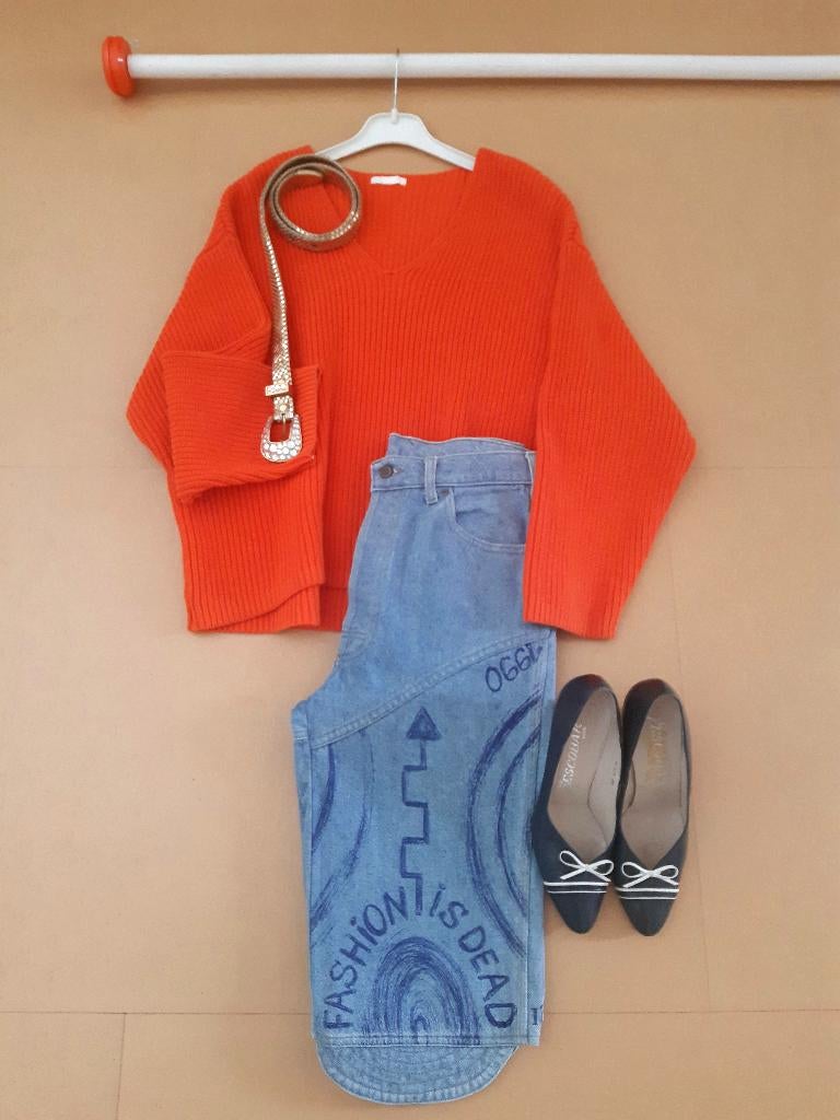 Oranje katoenen trui, M/L, Koningsdag, Ophalen of Verzenden, Gedragen, Maat 38/40 (M), Oranje