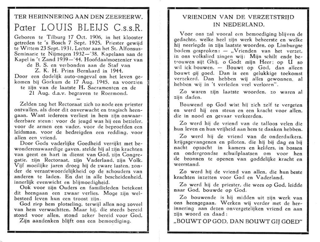 Bleijs Louis Tilburg 1906-1945 Roermond, Ophalen of Verzenden