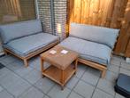 2 x Palletbank/loungeset met hippe kussens, Tuin en Terras, Tuinsets en Loungesets, Ophalen, 4 zitplaatsen, Gebruikt, Loungeset