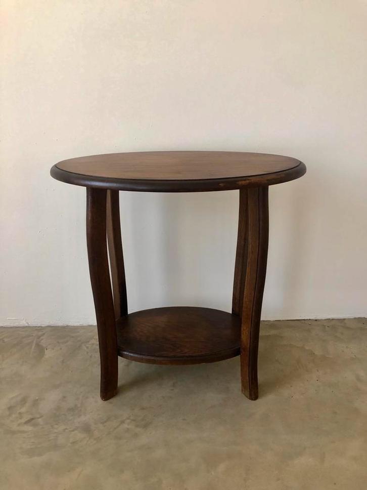 Vintage Art Deco bijzettafel, rond, donker hout, Antiek en Kunst, Antiek | Meubels | Tafels, Ophalen of Verzenden