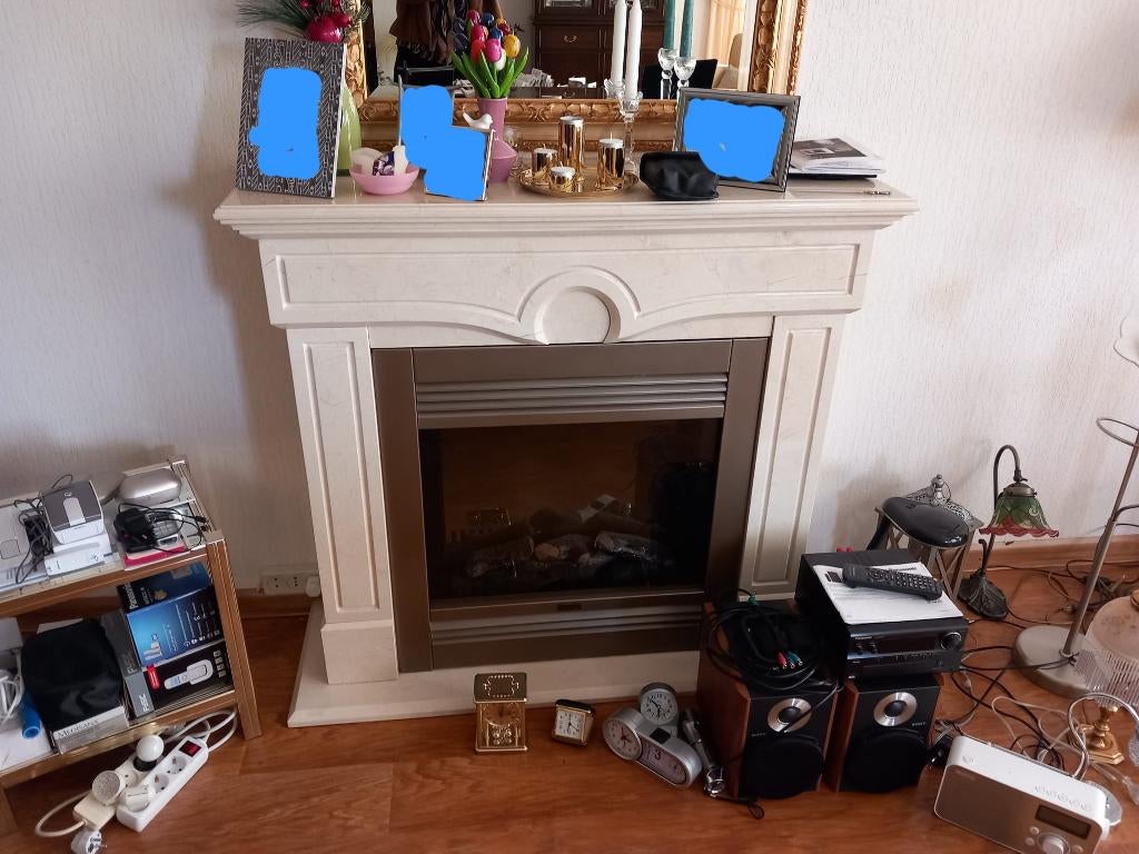 marmeren schouw met sfeer elektrische haard (Faber), Huis en Inrichting, Haarden, Ophalen, Gebruikt, Vrijstaande haard, Elektrische haard