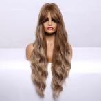 Bruine Met Lichtbruin Lange Pruik Met Slag Bruin Ombre Dames, Verzenden, Nieuw, Pruik of Haarverlenging