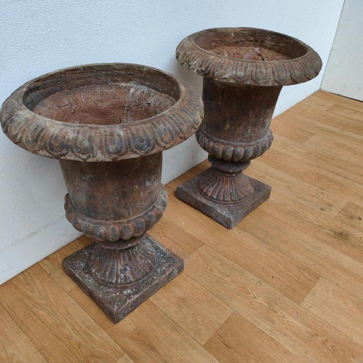 Set van 2 Vintage Franse tuinvazen, bloembakken tuinvaas 106, Tuin en Terras, Tuinvazen, Gebruikt, Ophalen of Verzenden