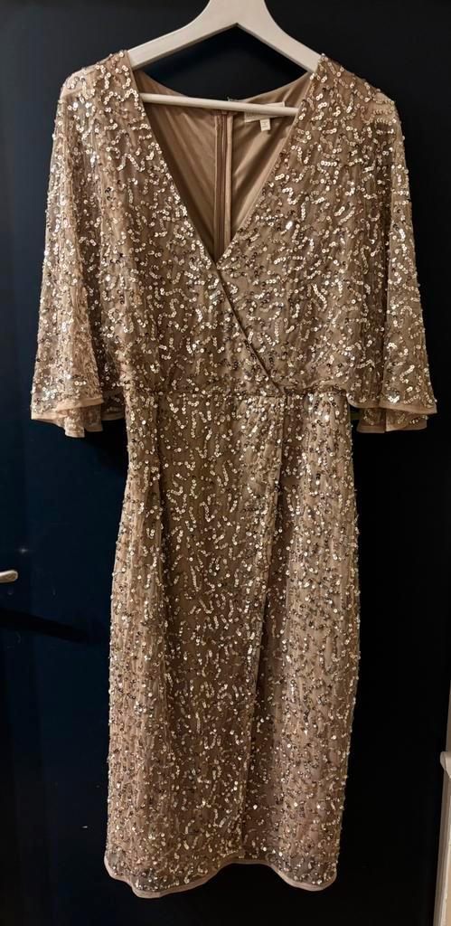 Feestjurk/ galajurk/ kerstjurk/ glitterjurk maat 44, Kleding | Dames, Jurken, Zo goed als nieuw, Maat 42/44 (L), Zwart, Onder de knie