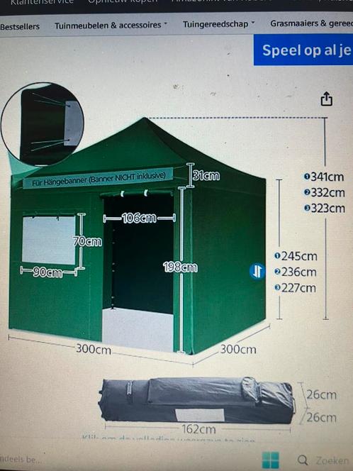 Paviljoen partytent 3x3 zwart hoogte verstelbaar, Tuin en Terras, Partytenten, Zo goed als nieuw, Paviljoen, Minder dan 5 meter