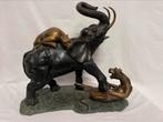 Bronzen Olifant met Panters ( zie adv & foto’s), Ophalen, Brons