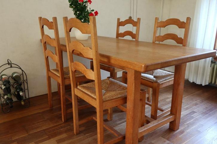 massief eiken eethoek, Huis en Inrichting, Complete eetkamers, Gebruikt, 4 tot 6 stoelen, Ophalen