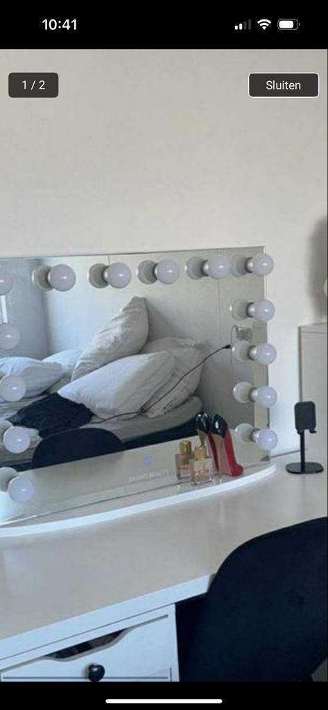 Grote Bright Beauty Spiegel met Verlichting, Huis en Inrichting, Tafels | Kaptafels, Zo goed als nieuw, 100 tot 150 cm, Glas, Ophalen of Verzenden