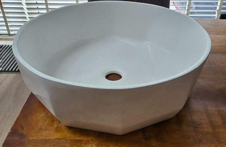 Design opzetwaskom wit * nieuw * inclusief click waste, Doe-het-zelf en Verbouw, Sanitair, Nieuw, Wastafel, Steen, Ophalen