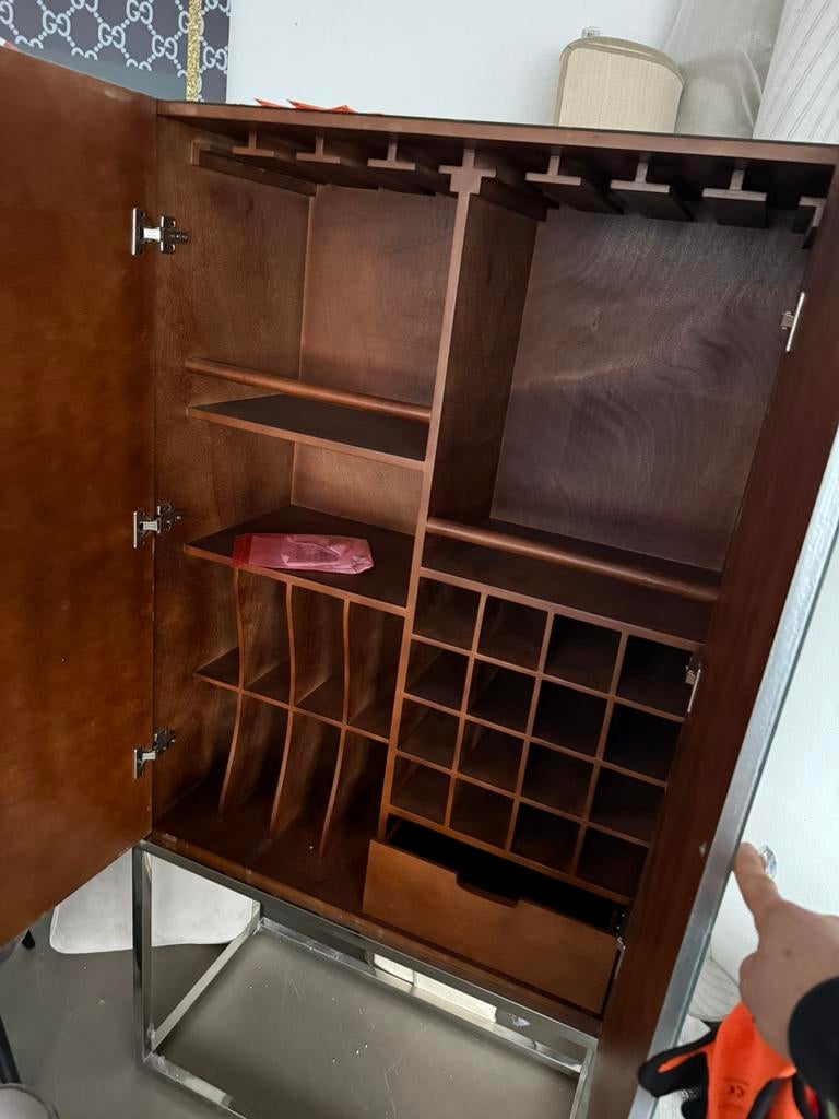 Bar kast met spiegel, Ophalen, Zo goed als nieuw, 25 tot 50 cm, Met deur(en)