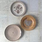 Set van 3 wandbordjes bruintinten brocante, Ophalen of Verzenden, Zo goed als nieuw