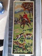 Geborduurd schilderijtje met jagersuitbeelding, Minder dan 50 cm, Ophalen of Verzenden, Zo goed als nieuw, Schilderij