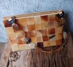 Vintage Shell Tile Handtas uit de jaren 1960, Ophalen of Verzenden, Gebruikt, Bruin, Schoudertasje