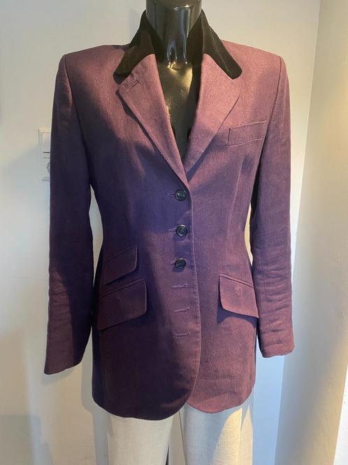 Pauw linnen koetsiersjas, maat 38/40, Kleding | Dames, Jasjes, Kostuums en Pakken, Zo goed als nieuw, Jasje, Maat 38/40 (M), Paars