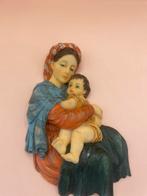 Religieus wandbeeld Maria met kind Jezus – handbeschilderd, Antiek en Kunst, Ophalen of Verzenden