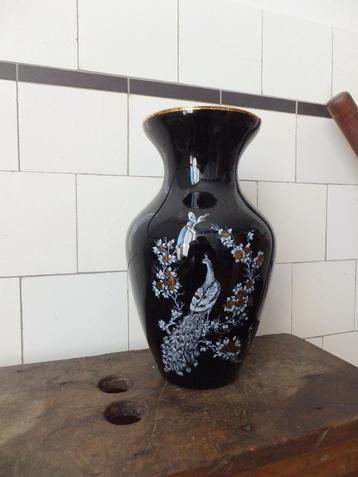 grote antieke vaas opaline zwart goud pauw hollywood regency beschikbaar voor biedingen