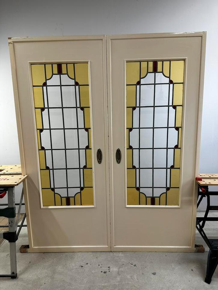 Set glas in lood ensuite schuifdeuren in zeer goede staat, Doe-het-zelf en Verbouw, Deuren en Horren, Gebruikt, Binnendeur, 200 tot 215 cm