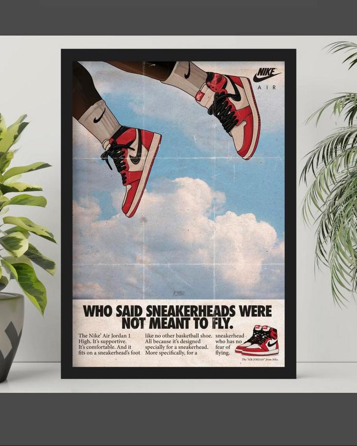 Sneaker poster te koop, Huis en Inrichting, Woonaccessoires | Lijsten, Zo goed als nieuw, 50 tot 75 cm, 50 tot 75 cm, Hout, Ophalen of Verzenden