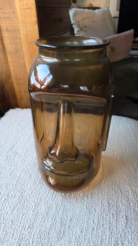 Glazen Vaas met Gezichtsvorm, Huis en Inrichting, Woonaccessoires | Vazen, Zo goed als nieuw, Overige kleuren, Minder dan 50 cm