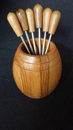 Vintage 6 Cocktailvorkjes / Partyprikkers in Houten Tonnetje, Ophalen of Verzenden, Huis en Inrichting