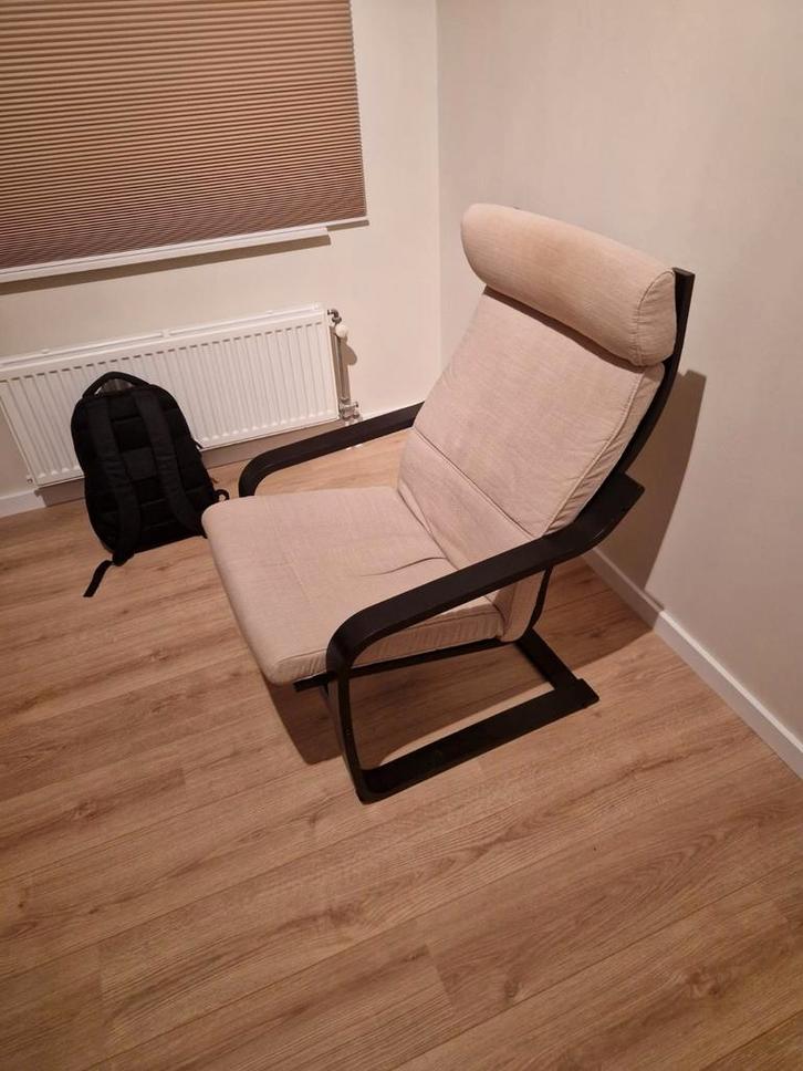 IKEA Poäng Fauteuil + Voetenbank - Zo Goed Als Nieuw!, Huis en Inrichting, Fauteuils, Zo goed als nieuw, Hout, Stof, 50 tot 75 cm