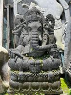 Oud Karaktervol Stenen Ganesha Beeld van Lavasteen 100cm, Tuin en Terras, Tuinbeelden, Ophalen of Verzenden, Boeddhabeeld, Zo goed als nieuw