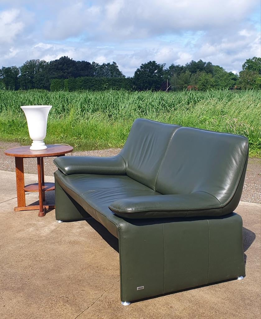 Vintage 2 persoons bankje groen leer Laauser, Ophalen, Gebruikt, Tweepersoons, Minder dan 150 cm