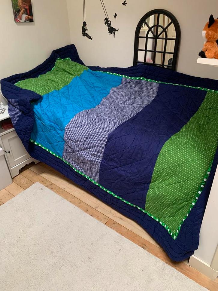 Bedsprei blauw groen, Hebje, 250x170cm, Kinderen en Baby's, Kinderkamer | Bedden, 180 cm of meer, 100 cm of meer, Ophalen of Verzenden