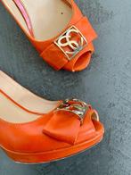E329 Scapa: maat 36: pumps open schoenen hak sandalen oranje, Scapa, Oranje, Ophalen of Verzenden, Zo goed als nieuw