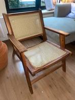 Houten fauteuil met rieten zitting, Huis en Inrichting, Stoelen, Ophalen, Gebruikt, Bruin, Eén