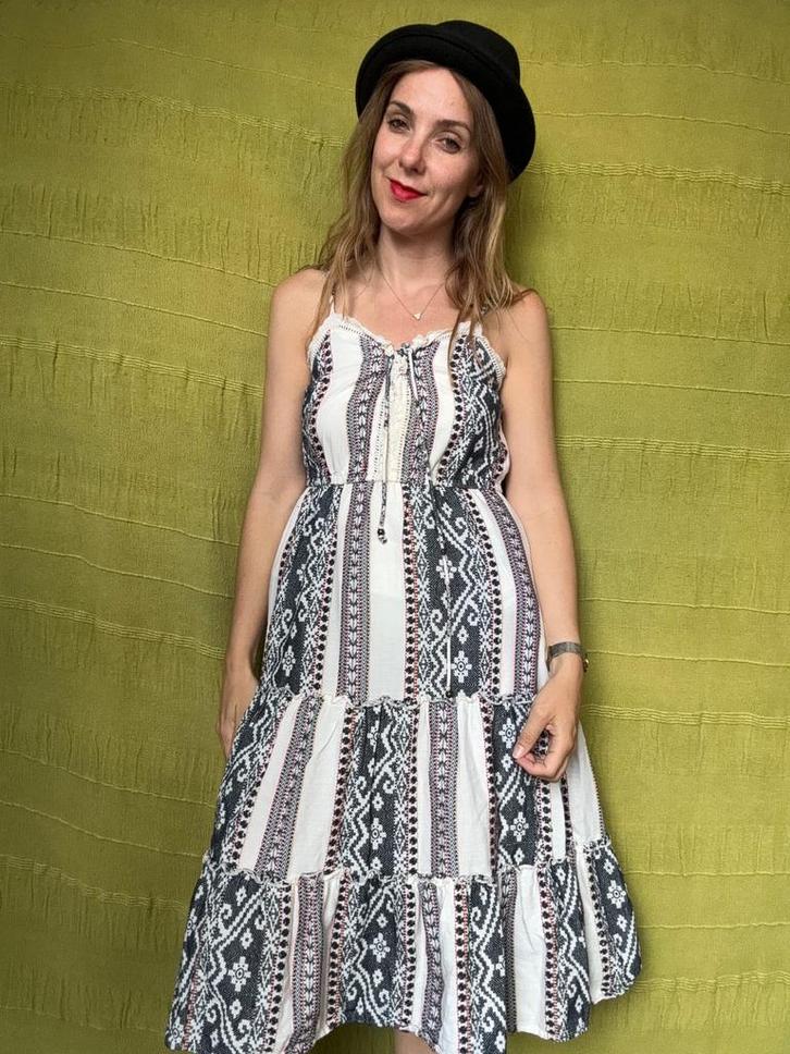 Jurk / zomer / print / aztec / wit / 42 / extra large / XL, Kleding | Dames, Jurken, Gedragen, Maat 42/44 (L), Knielengte, Ophalen of Verzenden