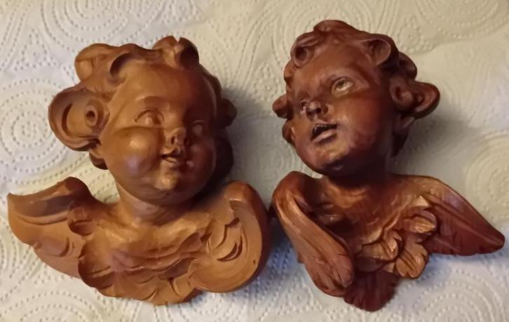 2 Antiek hand hout gestoken cupido/engelen hoofdjes 19e eeuw, Antiek en Kunst, Kunst | Beelden en Houtsnijwerken, Ophalen of Verzenden