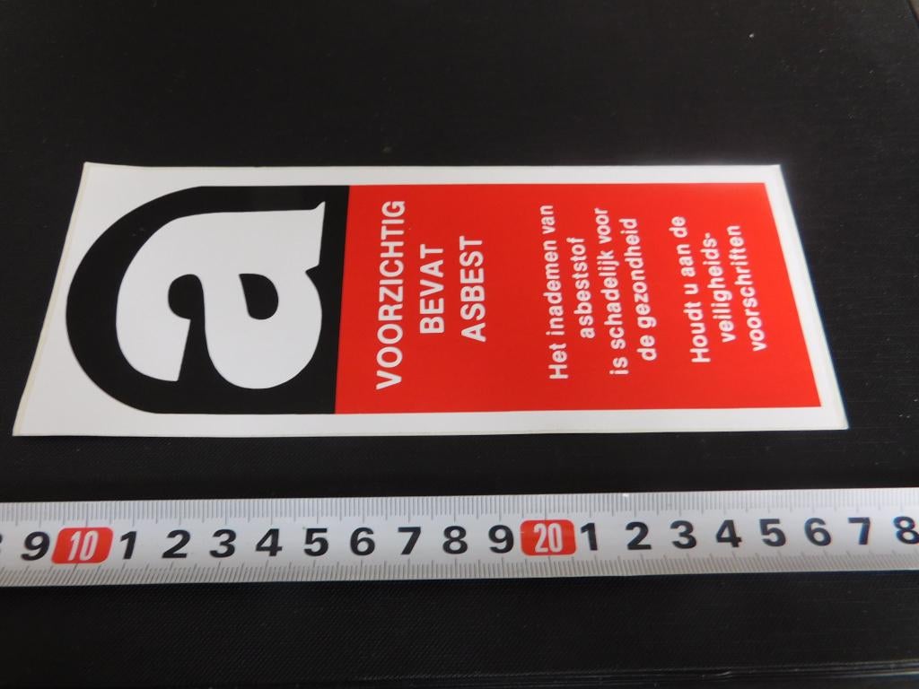 sticker Voorzichtig bevat ASBEST, Verzamelen, Stickers, Zo goed als nieuw, Ophalen