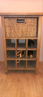 Houten wijnrek met mand - 60x40x34 cm, Ophalen, Zo goed als nieuw