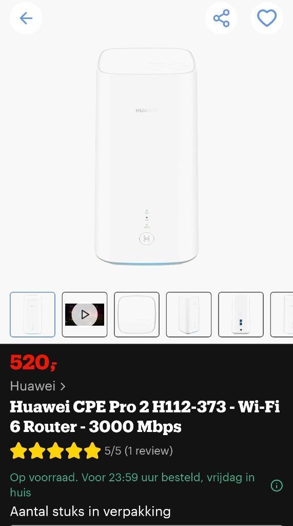 Supsnel 5G ,Huawei 5G CPE Pro 2 H122-373 Router., Computers en Software, Routers en Modems, Zo goed als nieuw, Router met modem