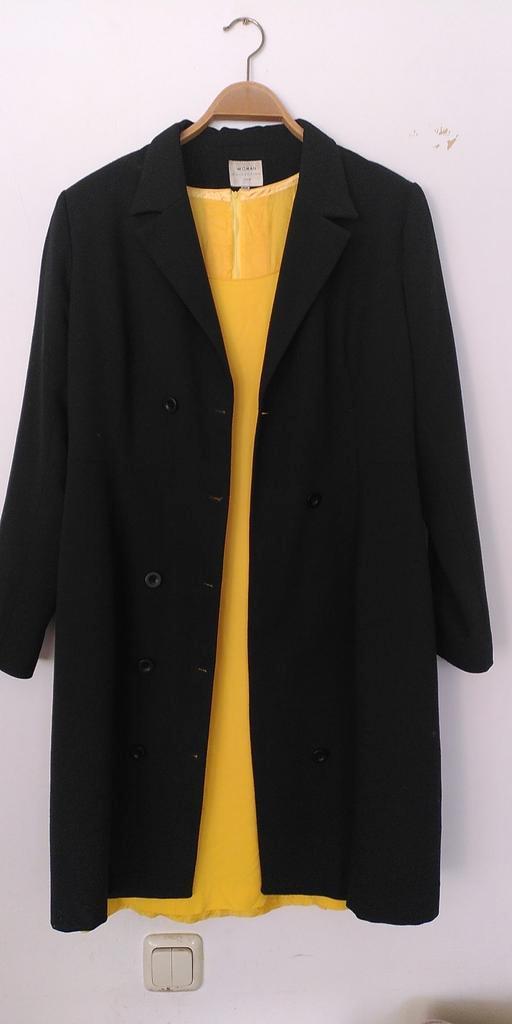 Elegante zwarte jas, lang, getailleerd model, H&M, M, 40, Kleding | Dames, Jassen | Winter, Gedragen, Maat 38/40 (M), Zwart, Ophalen of Verzenden