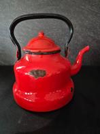 Rode emaille theepot met zwarte hengsel, Ophalen of Verzenden
