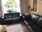 Zwart buffel leren bankstel.  Ruime twee en drie zitter, Huis en Inrichting, Gebruikt, Verzenden, Driepersoons, Rechte bank