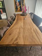 Unieke grote boomstamtafel /eettafel 3.20 m., Ophalen, Gebruikt, 100 tot 150 cm, Teakhout