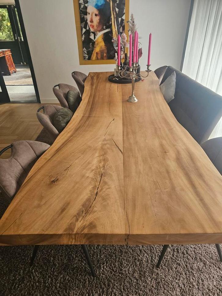 Unieke grote boomstamtafel /eettafel 3.20 m., Huis en Inrichting, Tafels | Eettafels, Gebruikt, 100 tot 150 cm, 200 cm of meer