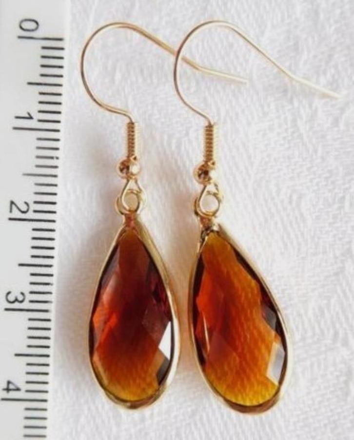 Cognackleurige druppel oorhangers (F78547), Sieraden, Tassen en Uiterlijk, Oorbellen, Nieuw, Hangers, Ophalen of Verzenden