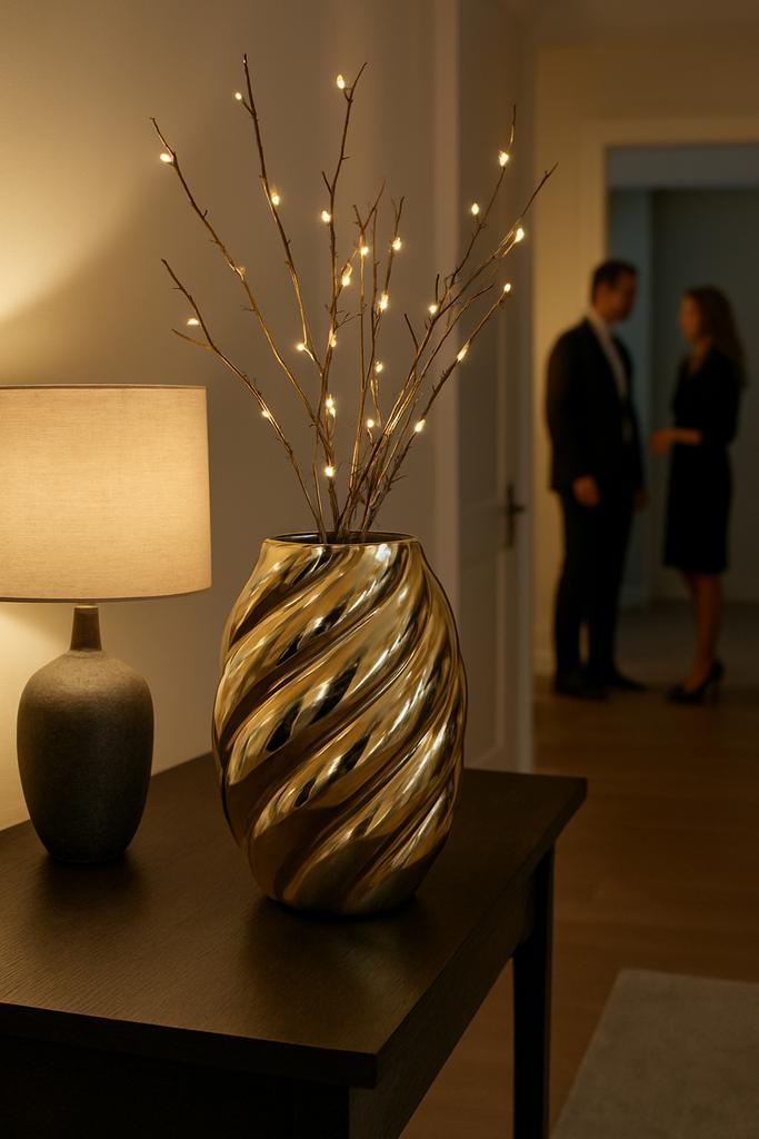 Prachtige Gouden Keramische Vaas met Swirleffect |15,5 x 22, Huis en Inrichting, Woonaccessoires | Zuilen en Pilaren, Nieuw, Verzenden