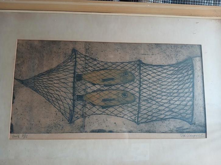 Vissen in een Fuik. Verpoorte, Antiek en Kunst, Kunst | Etsen en Gravures, Ophalen of Verzenden
