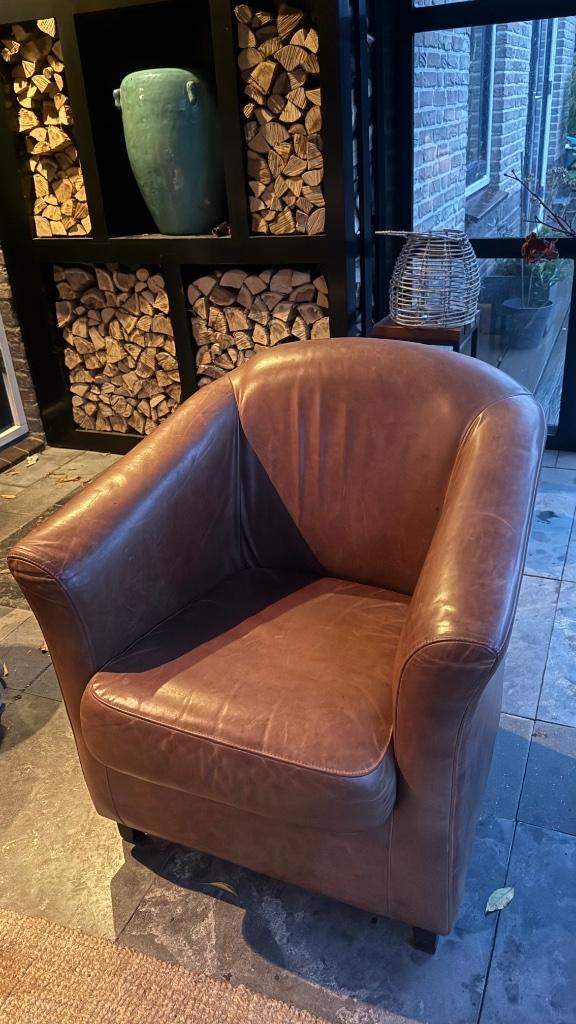 Lederen fauteuil, Huis en Inrichting, Fauteuils, Gebruikt, Leer, 50 tot 75 cm, 75 tot 100 cm, Ophalen