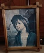 Mid century schilderij Huilende jongen Bragoli 60 x 50 cm, Gebruikt, 50 tot 75 cm, Ophalen of Verzenden, Schilderij