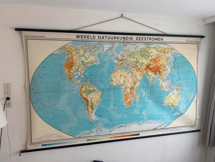 Oude Wereldkaart - Westermann's Kaarten 200 x 120 cm, Antiek en Kunst, Antiek | Schoolplaten, Aardrijkskunde, Ophalen of Verzenden