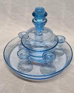 Blauw Glazen Likeursetje met Karaf & Glaasjes, Ophalen of Verzenden
